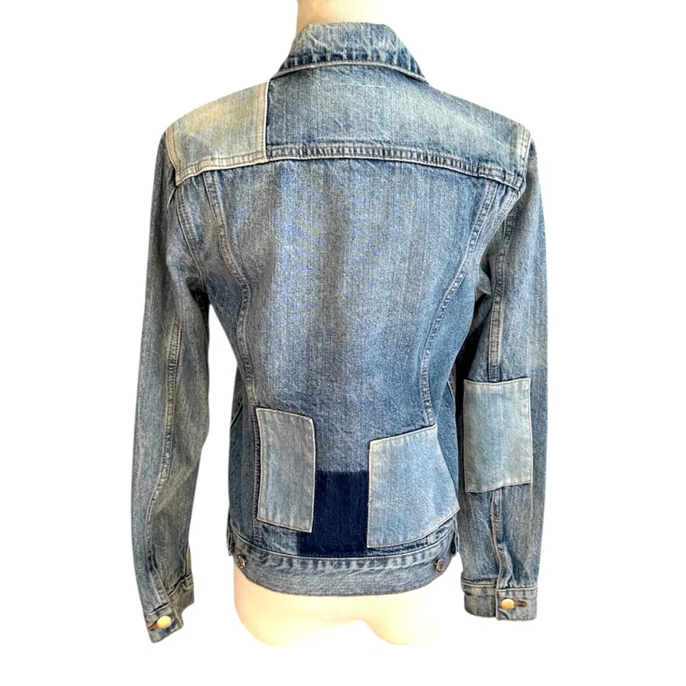 Lucky Brand Patchwork Tommy Trucker Denim Jacket Jean Jacket Zip Front Blue S